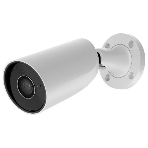 Telecamera Ajax BulletCam 5Mp wireless Jeweller, camera IP bullet da esterno con ottica fissa 2.8mm. Risoluzione 5 Megapixel, IR intelligente, protezione IP65. Analisi video AI integrata, colore bianco.