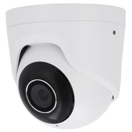 Telecamera Ajax TurretCam 8Mp wireless Jeweller, camera IP turret con ottica fissa 4mm. Risoluzione 8 Megapixel, IR intelligente, protezione IP65. Design antivandalo IK10, colore bianco.