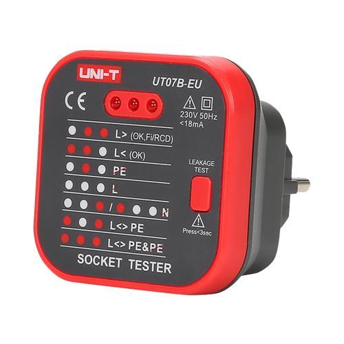 UT07B-EU Uni-Trend Technology Tester prese EU/Schuko con indicazione stato cablaggio, tensione 220-250V AC, LED indicatori
